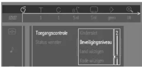 Toegangscontrole Status venster Kinderslot Beveiligingsniveau Land wilzigen Kode wilzigen