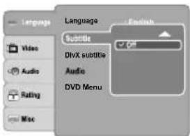 Language English Subtitle DivX subtitle Audio DVD Menu Mac