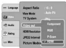 Language Aspect Ratio : 16:9 View Mode : Auto Fit TV System : PAL Video out Component RGB HDMI Resolution JPEG Interval P-Scan ✓ HDMI Picture Modes