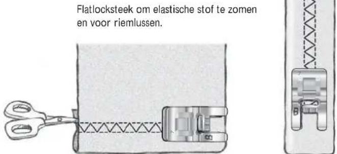 Flatlocksteek om elastische stof te zomen en voor riemlussen.