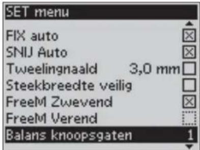 SET menu FIX auto SNIJ Auto Tweelingnaald 3,0 mm Steekbreedte veilig FreeM Zwevend FreeM Verend Balans knoopsgaten 1