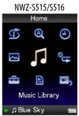 SONY NWZ-S516 Walkman - Home-menulijst - 1