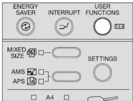 ENERGY SAVER INTERRUPT USER FUNCTIONS MIXED SIZE SETTINGS AMS APS A4