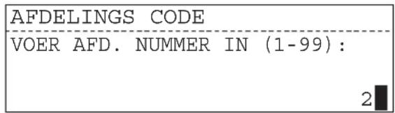 AFDELINGS CODE VOER AFD. NUMMER IN (1-99): 2