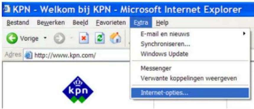 KPN - Welkom bij KPN - Microsoft Internet Explorer Bestand Bewerken Beeld Favorieten Extra Help E-mail en nieuws Synchroniseren... Windows Update Messenger Verwante koppelingen weergeven Internet-opties...