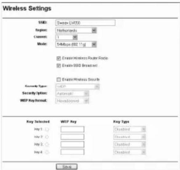 SWEEX LW050UK - Wireless settings and security - 1
