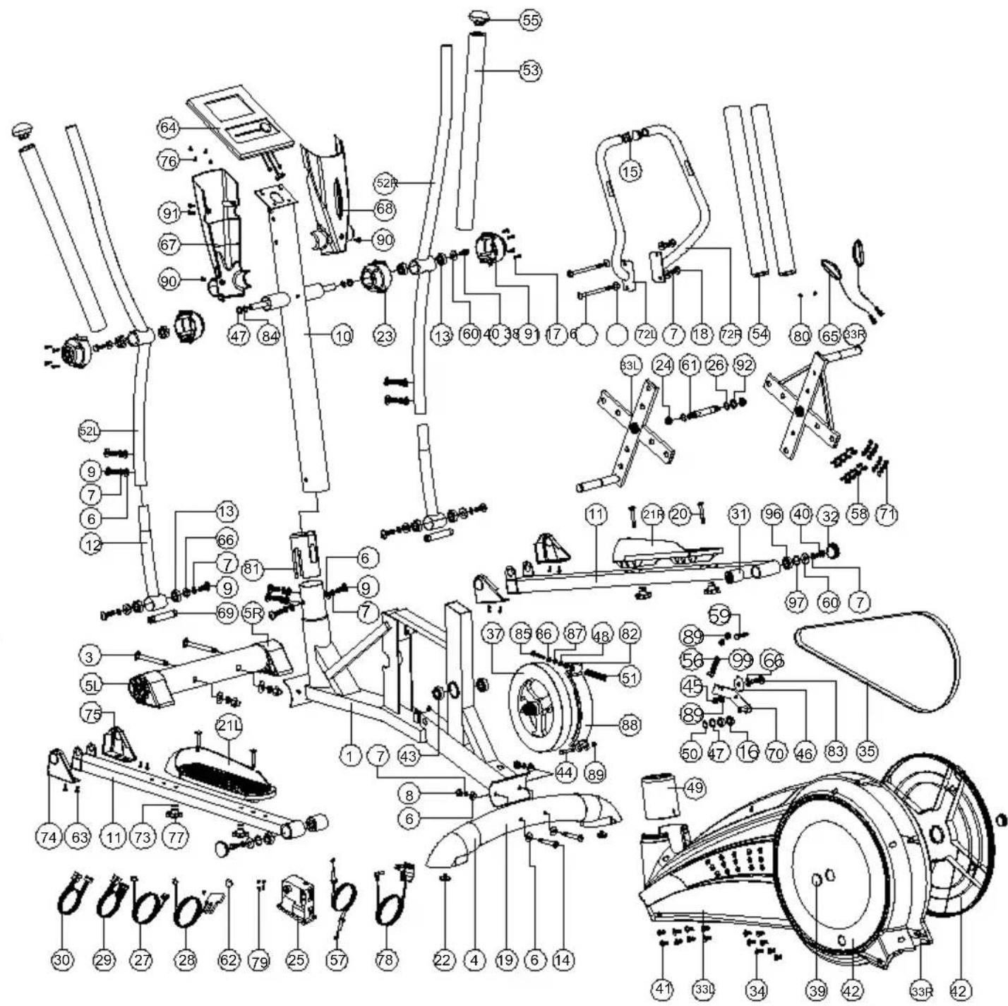 Flow Fitness Glider DCT2400 - Exploded view + onderdelenlijst - 1