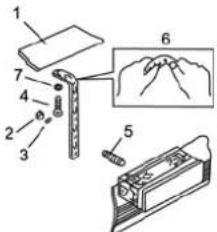 Diagram showing labeled components of a mechanical assembly with numbered parts and hand gesture indicators