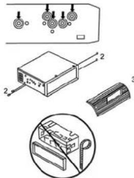 Technical diagram of an electronic device with labeled components and a magnified view showing internal components.