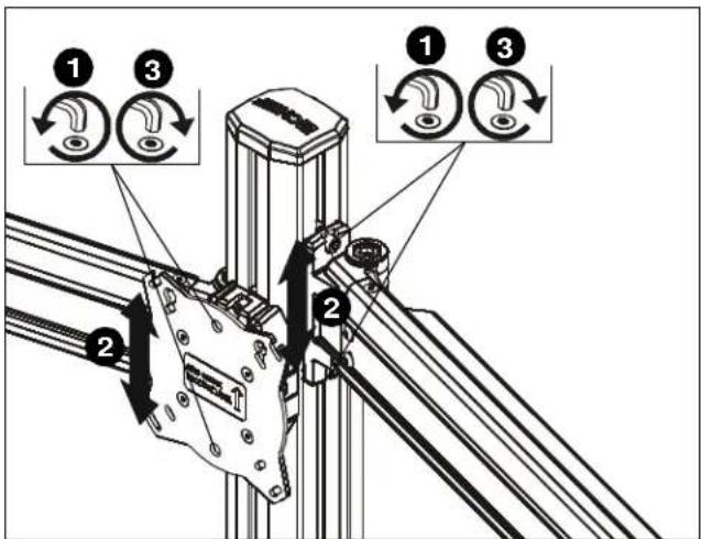 Technical diagram showing mechanical assembly with numbered components and rotation indicators