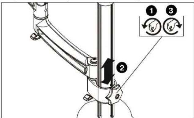 Technical diagram showing mechanical assembly with labeled parts and directional arrows, including numbered annotations 1, 2, and 3.