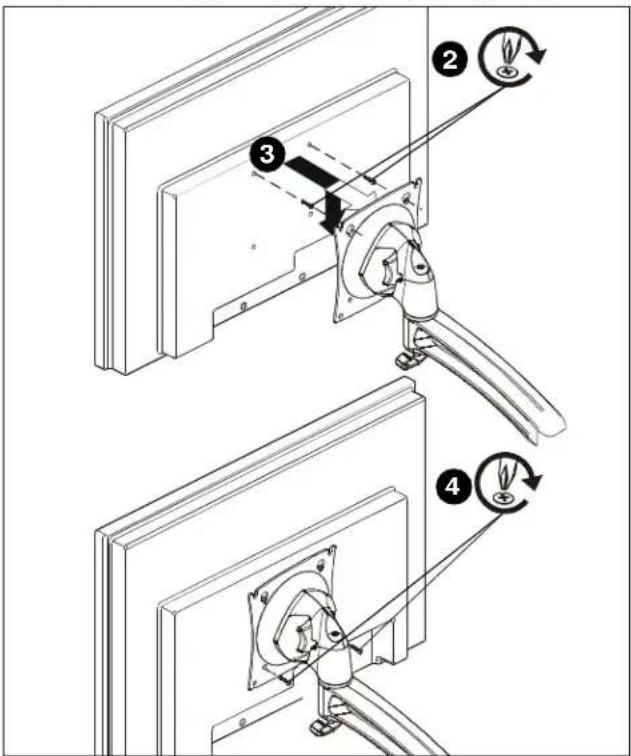 Technical diagram showing a mechanical assembly with numbered steps and directional arrows indicating rotation or adjustment.