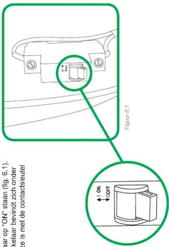 aar op "ON" staan (fig. 6.1). akelaar bevindt zich onder ze is met de contactsleutel ↑ ON ↓ OFF Figuur 6.1
