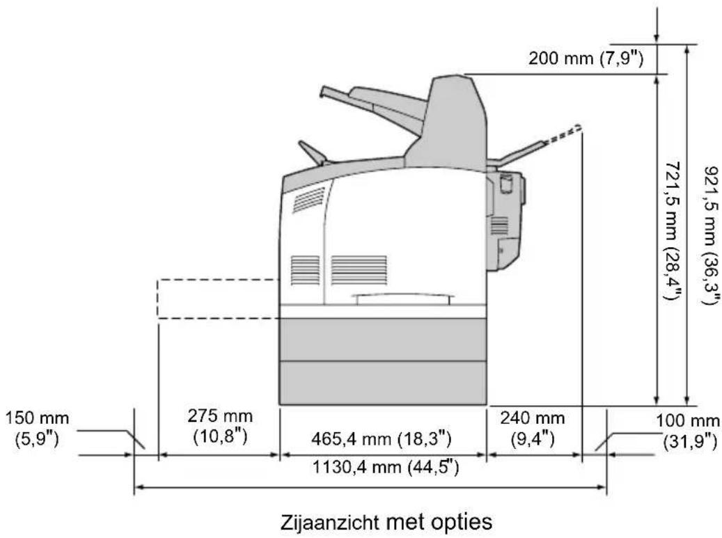 Zijaanzicht met opties 150 mm (5,9") 275 mm (10,8") 465,4 mm (18,3") 1130,4 mm (44,5") 240 mm (9,4") 100 mm (31,9") 721,5 mm (28,4") 921,5 mm (36,3) 200 mm (7,9")