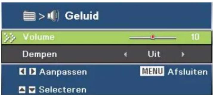 Geluid Volume 10 Dempen Uit Aanpassen MENU Afsluiten Selecteren