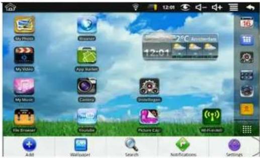 12:01 My Photo Browser My Video App Market My Music Camera Distributar The Browser Youtube Picture Cap Add Wallpaper Search Notifications Settings