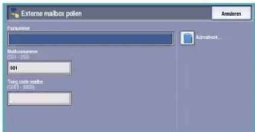 Externe mailbox pollen Pernumer Mail/number 001 - 255 Text code mailbe (001 - 255) Answerer... Retinook...