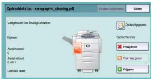 Opdrachtstatus - xerographic_cleaning.pdf Versteuer uitkreden Staten Vasigehausder voor Beiligel uitdukken. Eigeneur Aerial bedden: 0 Aerial voidout: 0 van 1 Gebruikte laden: Opdrachtgegevens... Opdrachtfuncktes × Verwijderen × Voortag genes ■ Vrijgeven