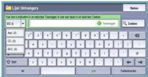 Lijst Ontvangers Voor een e-mailarles in en selecter Toonvoegen if voor een naam in en selecter Zoeken CC: 0 Toonvoegen Zoeken Aan: (0) CC: (0) BCC: (0) 2 3 4 5 6 7 8 9 0 w x r f y u i o p [ ] a k d f g h | k i . . Skill z i c v b n m Alt Tortserborden