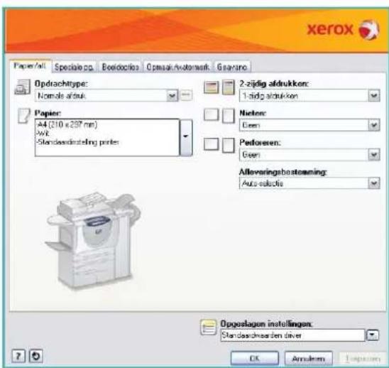 xerox Paper/all Speciale op Boedoclos Optoak/motormark Gavanc Opdrachtype: Nomole aldruk 2-zijzig aldrukken: 1-aldadrukken Papier: A4 (310 x 297 mm) Wk: Standardinstelling prints Nichen: Geen Perforeren: Geen Alleveringsbesteaming: Auto-plastic Opgestagen instellingen: Standardweden driver OK Anodeem Insulation
