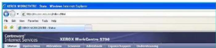 XEROX WORKCENTRE - State - Windows Internet Explorer http://www.xer.com.cn/index.html File Edit View Favorites Tools Help XEROX WORKCENTRE - Status Centreware® Internet Services XEROX WorkCentre 9790 Status Opdivisions Afdreskines Scanss Adresbank Eigenschappen Ondersteuning
