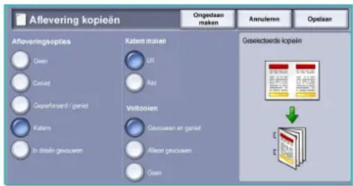 Aflevering kopieën Ongedaan maken Annuleren Opelaan Afleveringsopties Gven Geniet Geperforoerd / geniet Katern In drieën gevouwen Katern malien Ufi Aat Voltooien Gevouwen en garlot Alleen gevouwen Gien Geselectoerde kopieën