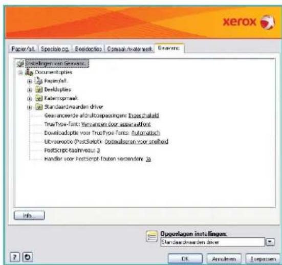xerox Paper/all Speciale op... Bookdocies Cnsmak/motorwerk Gevanic Insgelingen van Gevanic Documentopties Paper/all Draftopties Katenopmarkt Standardwaarden driver Gevanicende afduktrospassingen Deschalald TrueType-font: Versangen door asparaffont Downloadoptie voor TrueType-Fants: Automatisch Ubromoto (PostScript): Optimalseron voor stiefeld PostScript: cashnote 3 Handler voor PostScript fonten verpenden ja Info Opposlagen instellingen: Standardwaarden driver OK Anschem Lopsten