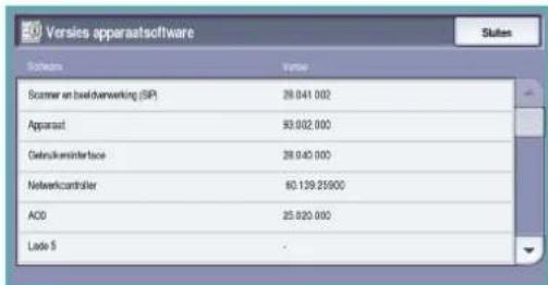 Versies apparaatsoftware Scales System Verte Scanner en beeldverwerking (SIP) 28.041 002 Apparaat 93.002 000 Delekkeninterface 28.040 000 Networkcontroller 60.139.25900 ACO 25.920 000 Lade 5 -