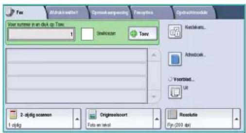 Fax Afdruksweltel Opschaanpassing Feropties Optrachmodule Voor summe in an druk op Toev 1 Smalkoon Toev Kredakars... Adrebook... Voorblad... UI 2 -rijdig soamen Origineloisoort Resokatie 1 -rijdig Foto en telet Fyn (200 dpi)