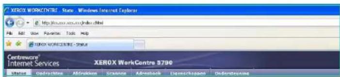 XEROX WORKCENTRE - State - Windows Internet Explorer http://www.xer.com/index.cibl File Edit View Favorites Tools Help XEROX WORKCENTRE - Status Centrewore® Internet Services XEROX WorkCentre 9790 Status: Odsrrcttes Afdrrdickem Scance Adreback Eiemeckspapm Odersteuning