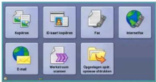 Kopiëren ID-kaart kopiëren Fax Internselfax E-mail Werkstroom scarmen Opgeslagen opdr. opnieuw afdrukken