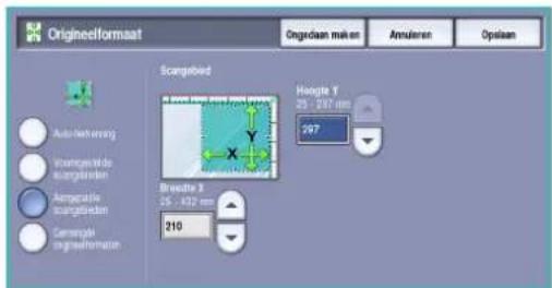 Origineelformaat Ongedaan maken Annularen Opsaan Scangabied Hoople Y 25 - 287 mm 297 Breechte X 25 - 332 mm 210