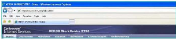 XEROX WORKCENTRE - State - Windows Internet Explorer http://www.xer.com/index.html File Edit View Favorites Tools Help XEROX WORKCENTRE - Status Centreware® Internet Services XEROX WorkCentre 5790 Status Operatives Afdrsales Scanss Afdrsalsk Umschopen Ondertraining