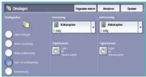 Onslagen Onslagopties Voorerings Afdrukopties 1-3dg Aufderings Afdrukopties 1-3dg Goen onslages Alaar uchermising Alaar achtermsing Voor - en achtermsing Papiertoverer... Lade 1 A4 Ocercion papier Papiertoverer... Lade 1 A4 Ocercion papier