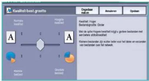 Kwalitelt/best.grootte Ongedaat maken Annularen Opsiken Nordne bestaltel Hoopte bestaltel Kwalitelt: Hogre Bestandsgrootte: Groer Met de optie Hogre kwalitelt krijgzu g softere bestanden met en before abtrukturkwalitel Kleiner bestanden zijn echter better voor het delen en verzenden van bestanden over het network.