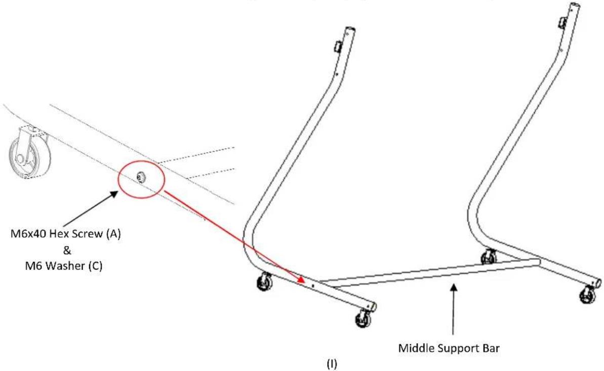 M6x40 Hex Screw (A) & M6 Washer (C) Middle Support Bar (I)