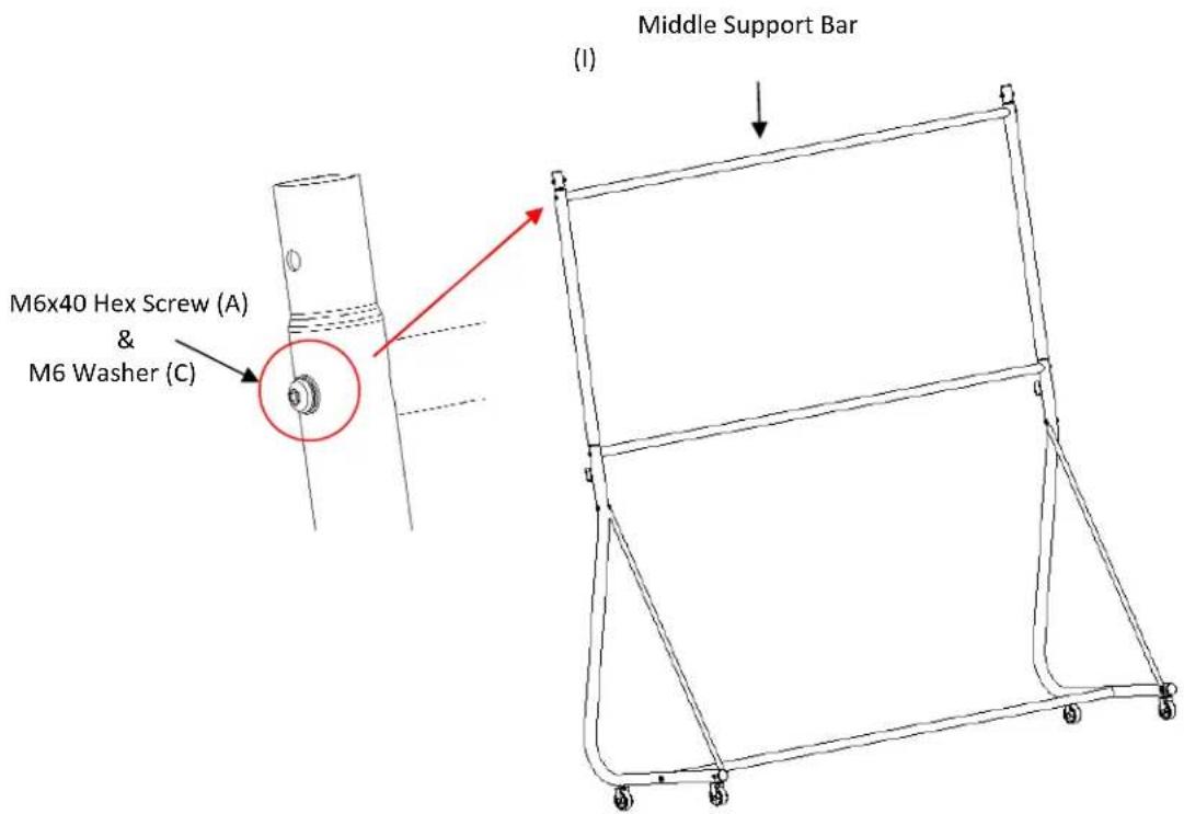 M6x40 Hex Screw (A) & M6 Washer (C) Middle Support Bar (I)