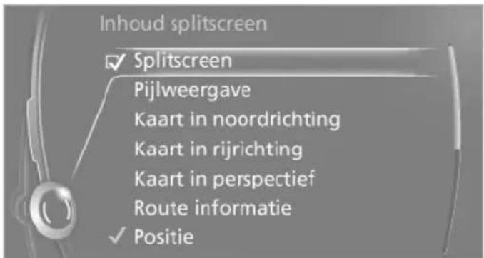 Inhoud splitscreen ✓ Splitscreen Pijlweergave Kaart in noordrichting Kaart in rijrichting Kaart in perspectief Route informatie ✓ Positie