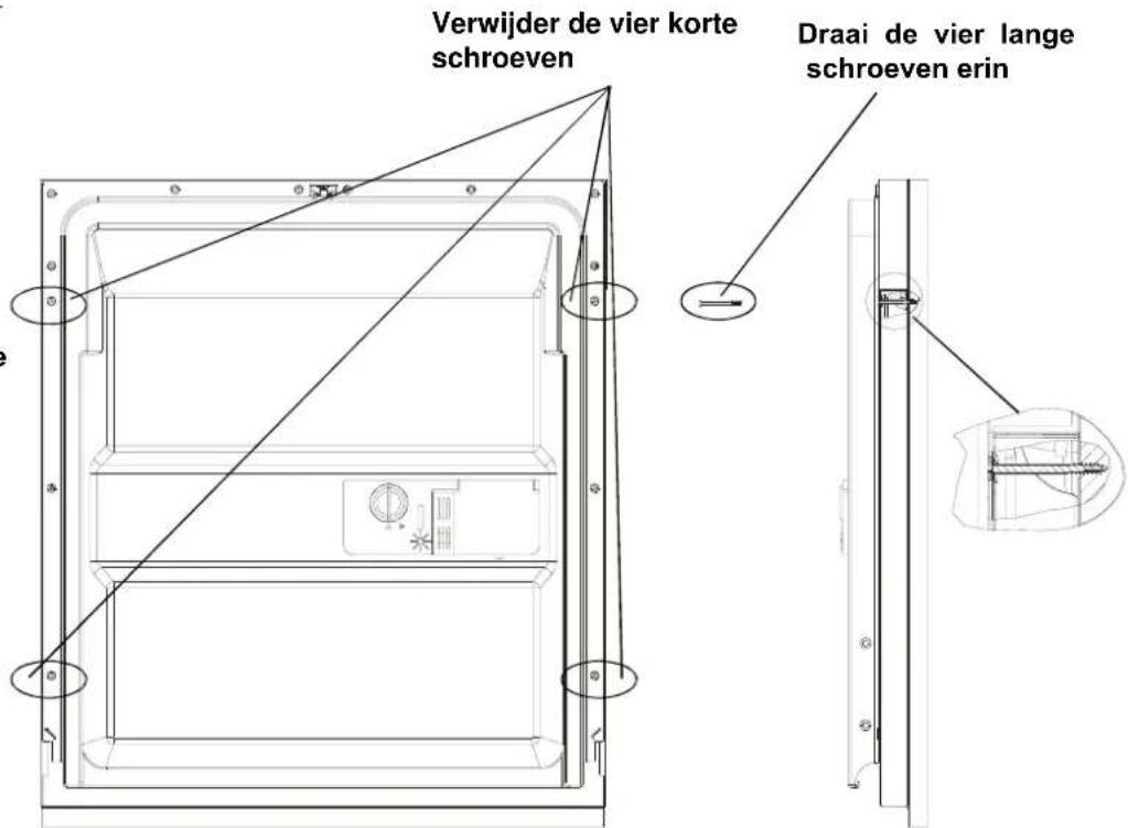 Verwijder de vier korte schroeven Draai de vier lange schroeven erin