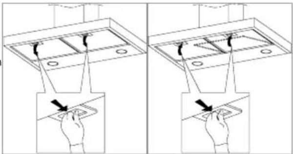 Diagram illustrating hand positioning and movement of a ceiling fixture, showing step-by-step assembly with arrows indicating motion direction.