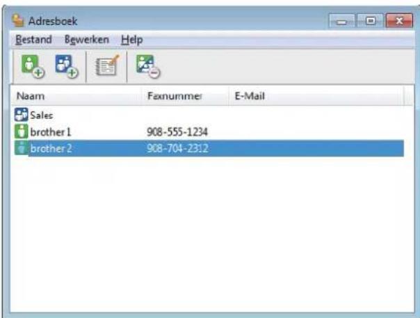 Adresboek Bestand Bewerken Help Naam Faxnummer E-Mail Sales brother 1 908-555-1234 brother 2 908-704-2312