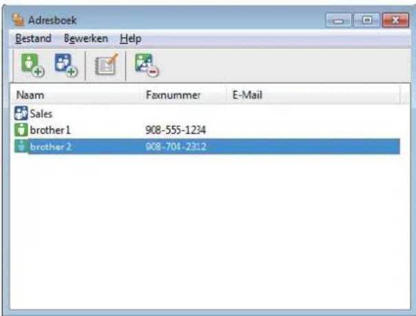 Adresboek Bestand Bewerken Help Naam Faxnummer E-Mail Sales brother 1 908-555-1234 brother 2 908-701-2312