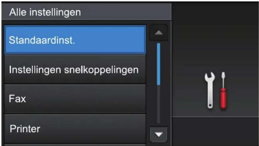 Alle instellingen Standaardinst. Instellingen snelkoppelingen Fax Printer