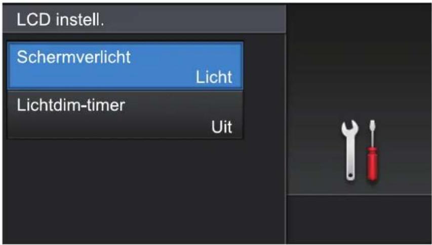LCD instell. Schermverlicht Licht Lichtdim-timer Uit