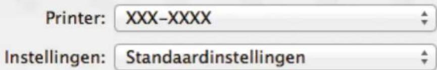 Printer: XXX-XXXX Instellingen: Standaardinstellingen