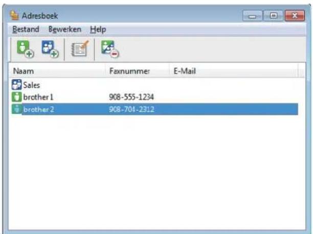 Adresboek Bestand Bewerken Help Naam Faxnummer E-Mail Sales brother 1 908-555-1234 brother 2 908-701-2312
