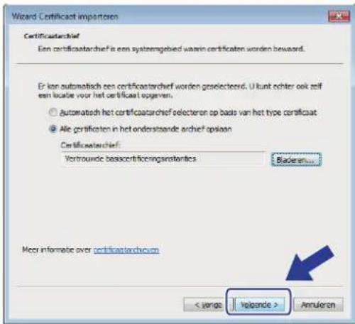 Wizard Certificat importieren Certificatarchief Een certificatarchief is een systemgebied waarin certificaten worden bewaard. Er kon automatisch een certificatarchief worden geselecteerd. U kunt echter ook zelf een locale voor het certificat opgeven. ● Automatisch het certificatarchief selecteren op bado van het type certificat ● Alle certificaten in het onderstaande archief opjean Certificatarchief: Vertrouwde basiscertificeringinstanties Baderen... Meer informatie over certificatarchief < Verge Volgende > Annuloren