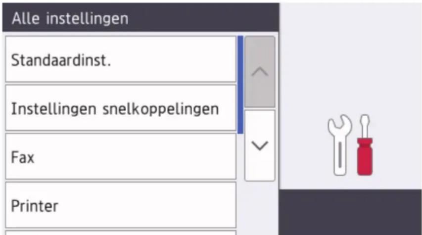 Alle instellingen Standaardinst. Instellingen snelkoppelingen Fax Printer