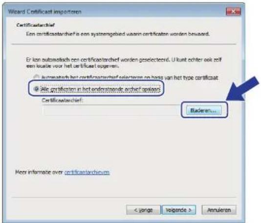 Wizard Certificatierf Certificatierchief Een certificatierchief is een systemgelvied waarin certificaten worden bewaard. Er kon automatisch een certificatierchief worden geselecteerd. U kunt echter ook zelf een locale voor het certificat loggeven. ○ Automatisch het certificatierchief selekteren en hogs van het type certificaat ● Alle certificaten in het onderstaande archief option Certificatierchief: Bladeren... Meer informate over certificatierchief < jorge Volgende > Annularen