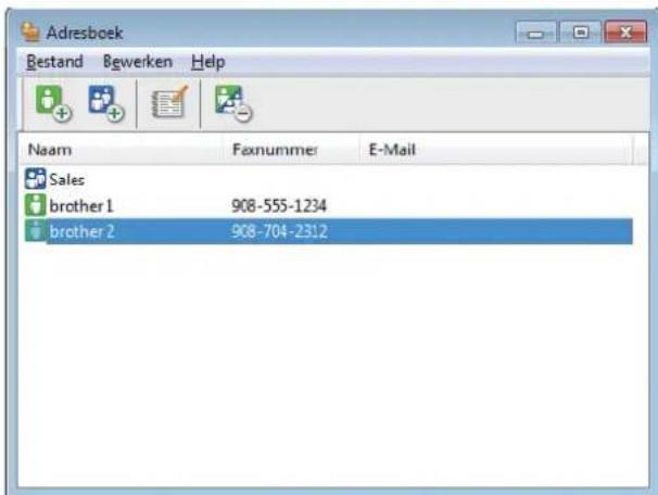 Adresboek Bestand Bewerken Help Naam Faxnummer E-Mail Sales brother 1 908-555-1234 brother 2 908-704-2312